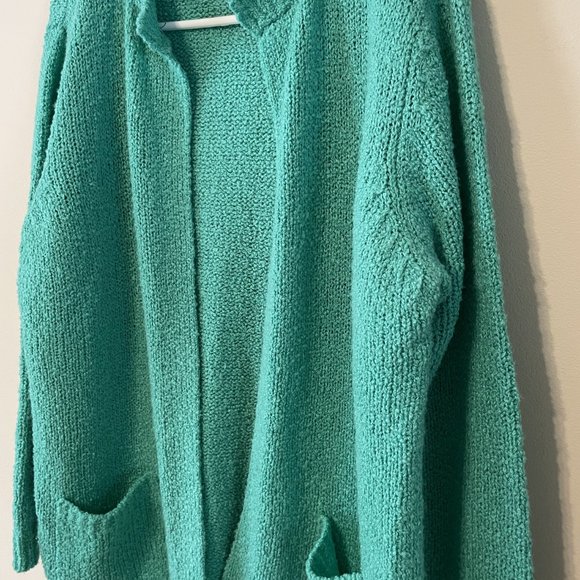 Bonnie Lee Leroy Sz XL Seafoam Green Open Front Acrylic Knit Cardigan Sweater - Picture 8 of 13